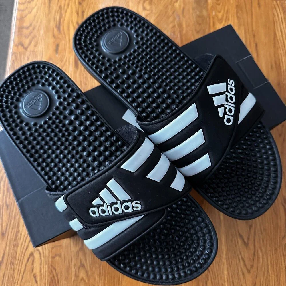 ADDIDAS ADISSAGE MEN'S SLIDES - CORE BLACK / CLOUD WHITE, US MEN 11/12